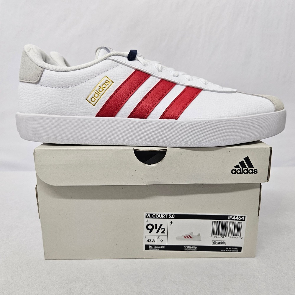 Adidas Men's VL Court 3.0 Skateboarding Shoes IF4464‎ White Gray Red Sz 9.5